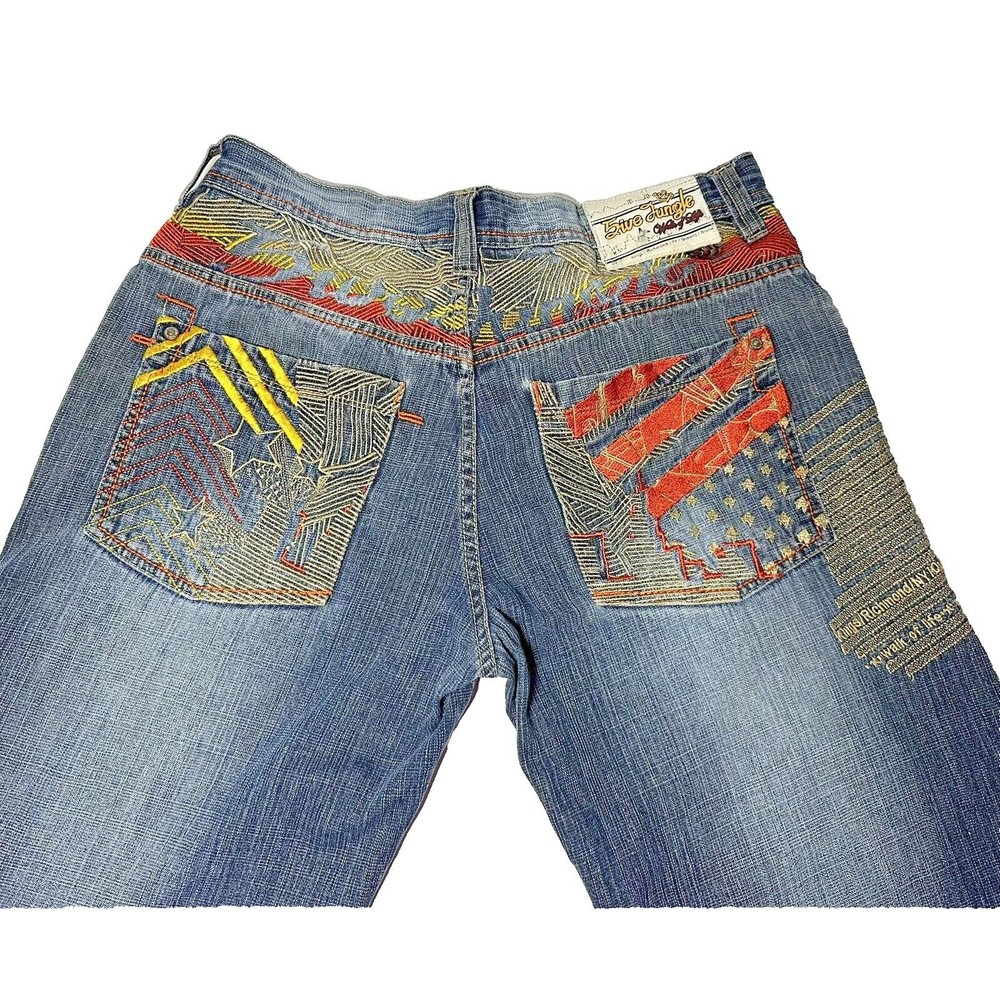 VTG 5ive Jungle & Co Men Size 36 Embroidered New York Denim Jean Baggy Y2K skate